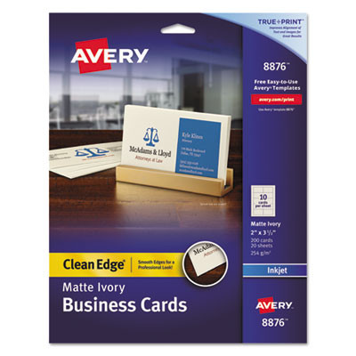 True Print Premium Clean Edge Business Cards, Inkjet, 2 x 3.5, Ivory, 10 Cards Sheet, 20 Sheets/Pack
