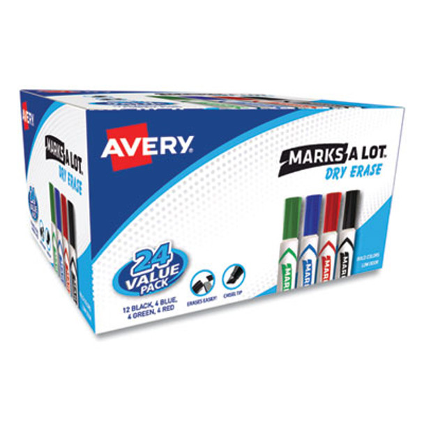 Marks A Lot Desk-Style Dry Erase Marker Value Pack, Broad Chisel Tip, Assorted Colors, 24/Pack (98188)