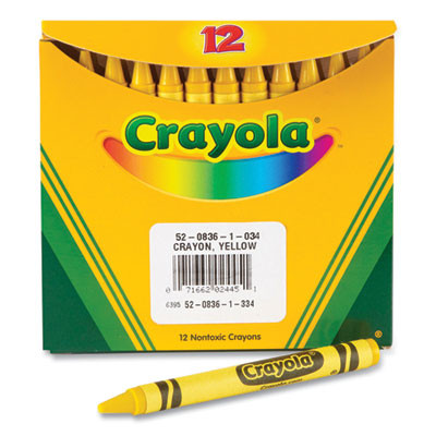Bulk Crayons, Regular Size, 0.31" x 3.63", Yellow, 12/Box