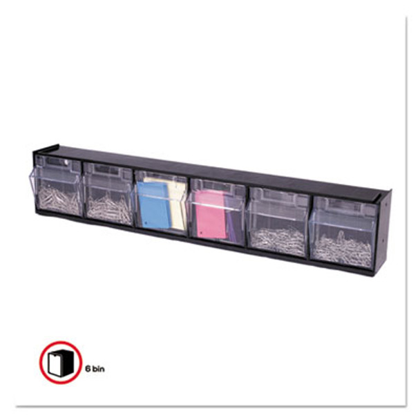 Tilt Bin Interlocking Multi-Bin Storage Organizer, 6 Sections, 23.63" X 3.63" X 4.5", Black/Clear