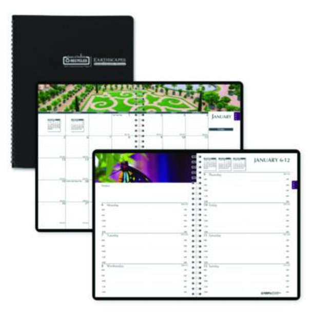 Earthscapes Recycled Weekly/Monthly Planner, Gardens Of The World Photography, 10 x 7, Black Cover, 12-Month (Jan-Dec): 2026
