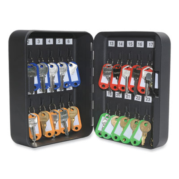 24-Slot Key Box, 6.3 x 2.9 x 7.8, Steel, Black