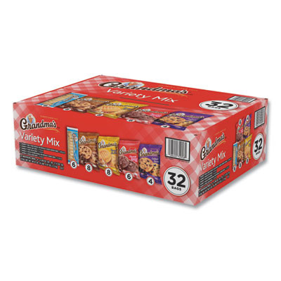 Cookies Variety Tray, Assorted Flavors, (6) 3.25 Oz, (26) 2.5 Oz, 32 Bags/Carton