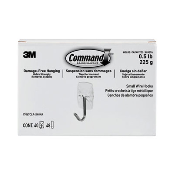 Clear Hooks And Strips, Small, Plastic/Metal, 0.5 Lb Capacity, 40 Hooks And 48 Strips/Pack