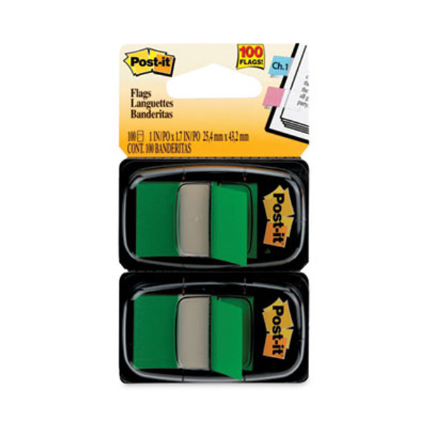 Standard Page Flags In Dispenser, Green, 50 Flags/Dispenser, 2 Dispensers/Pack