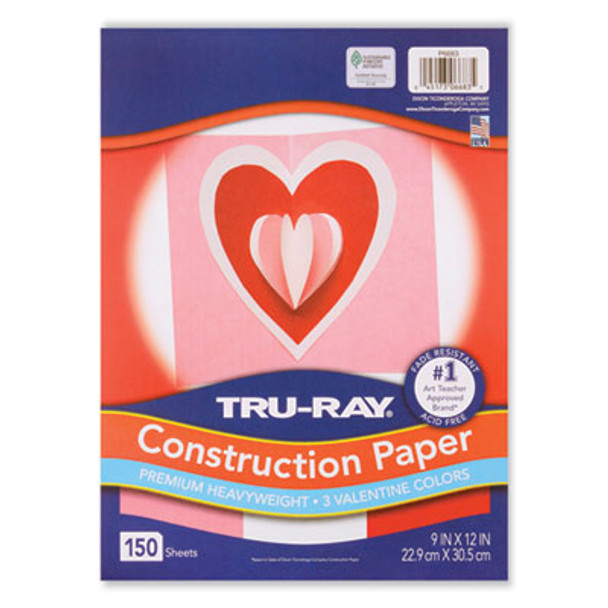 Tru-Ray Construction Paper, 70 Lb Text Weight, 9 x 12, Assorted Valentine Colors, 150/Pack