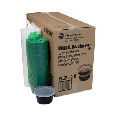 Newspring Delitainer Microwavable Container, 12 Oz, 4.55" Diameter x 2.45" h, Black/Clear, Plastic, 240/Carton