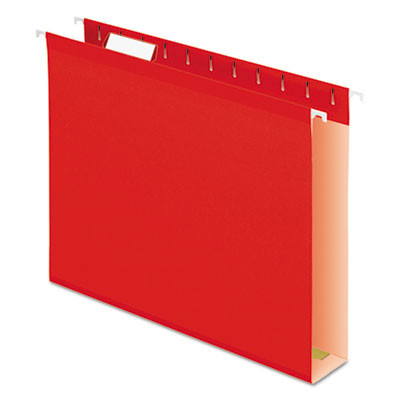 Extra Capacity Reinforced Hanging File Folders With Box Bottom, 2" Capacity, Letter Size, 1/5-Cut Tabs, Red, 25/Box