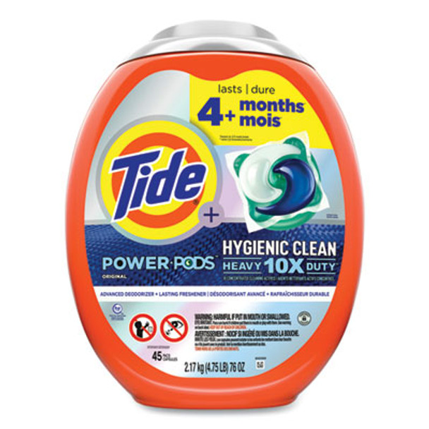 Hygienic Clean Heavy 10x Duty Power Pods, He Compatible, Original Scent, 76 Oz Tub, 45 Pods, 4/Carton