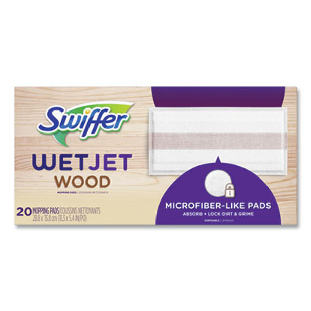 Wetjet System Wood Mopping Pad, 5.4 x 11.3, White, 20/Pack