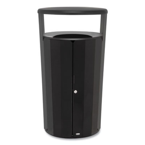Resist Round Waste Container, 33 Gal, Metal, Black