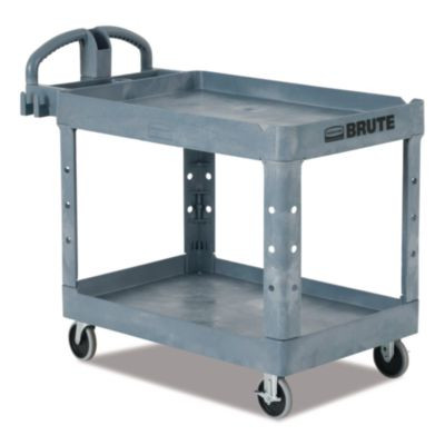 Brute Heavy-Duty Ergo Handle Utility Cart, Plastic, 2 Shelves, 750 Lb Capacity, 26" x 55" x 33.25", Gray