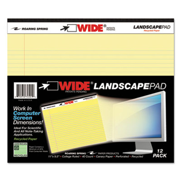 Wide Landscape Format Writing Pad, Medium/College Rule, (40) Canary Yellow 11 x 8.5 Sheets