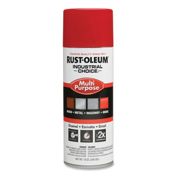 Industrial Choice 1600 System Multi-Purpose Enamel Spray Paint, Flat Safety Red, 12 Oz Aerosol Can, 6/Carton