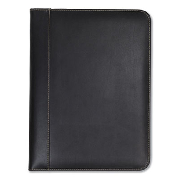 Contrast Stitch Leather Padfolio, 8 1/2 X 11, Leather, Black