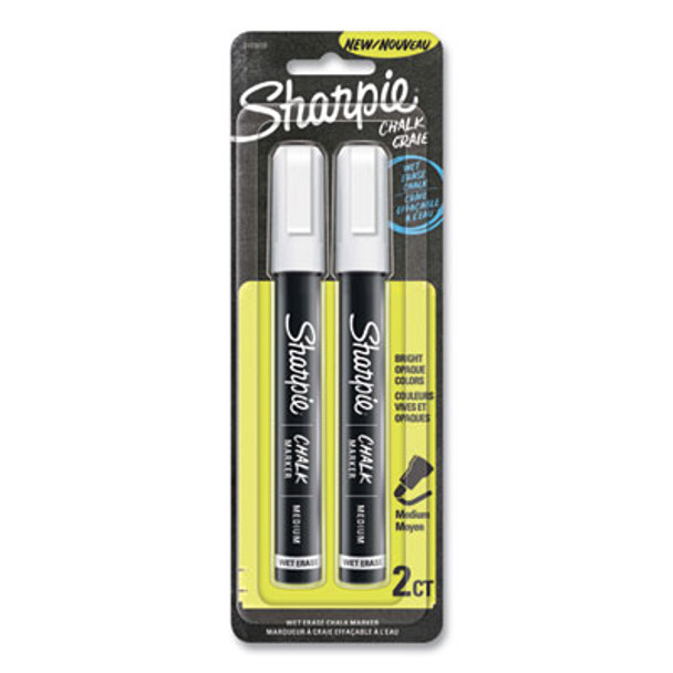 Wet-Erase Chalk Marker, Medium Bullet Tip, White, 2/Pack