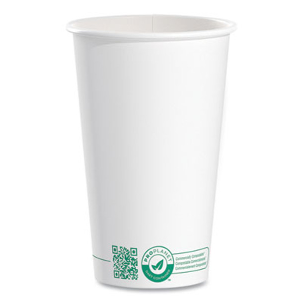 Compostable Paper Hot Cups, Proplanet Seal, 16 Oz, White/Green, 1,000/Carton