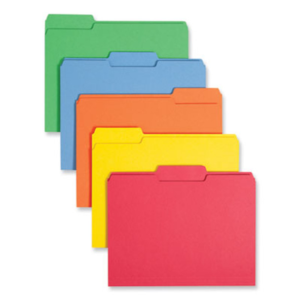 Colored File Folders, 1/3-Cut Tabs: Assorted, Letter Size, 0.75" Expansion, Assorted: Blue/Green/Orange/Red/Yellow, 100/Box
