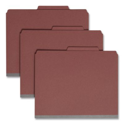 Pressboard Classification Folders, 2/5-Cut Tab, Expands 2", 2 Dividers, 6 Safeshield Fasteners, Letter Size, Red, 10/Box
