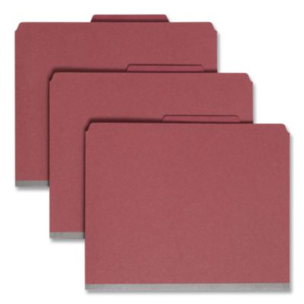 Pressboard Top Tab Pocket Classification Folders, Expands 2", 2 Dividers, 6 Safeshield Fasteners, Letter Size, Red, 10/Box
