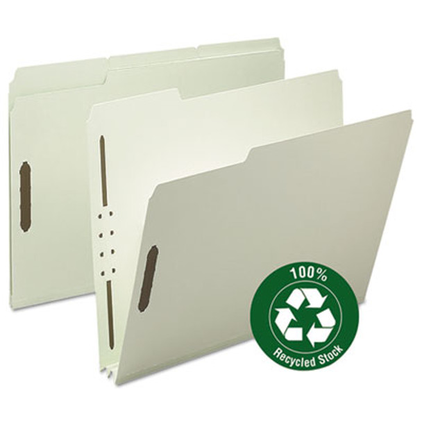 Recycled Pressboard Fastener Folders, 1/3-Cut Tab: Assorted, Expands 2", 2 Fasteners, Letter Size, Gray-Green, 25/Box