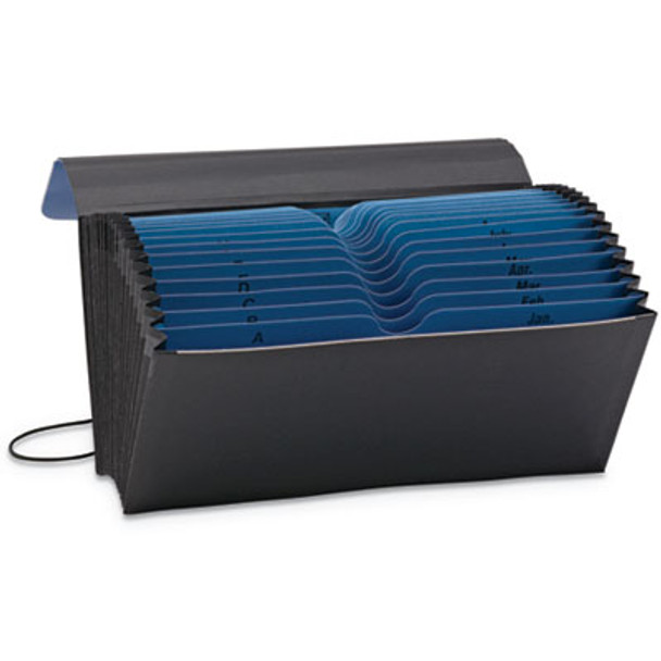 Handy File With Pockets, 21 Sections, Elastic Cord Closure, 1/2-Cut Tabs, Check Size, Black/Blue