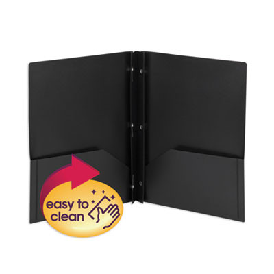 Poly Two-Pocket Folder With Fasteners, Accommodates (180) 11 x 8.5 Sheets, Black, 25/Box