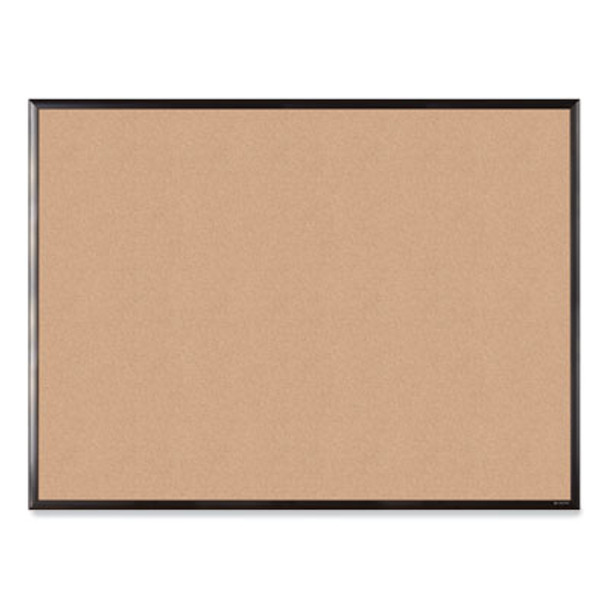 Cork Bulletin Board With Aluminum Frame, 48" x 36" (Actual Size: 47" x 35"), Tan Surface, Black Aluminum Frame
