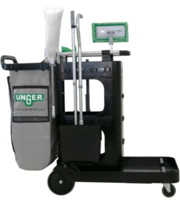 Zonecleanrx Janitorial Carts, Plastic, 3 Shelves, 23.5 x 25 x 25, Black