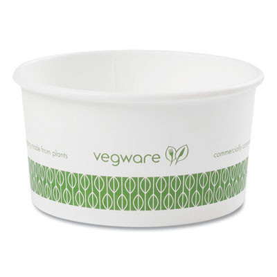 Soup Containers, Compostable, 6 Oz, 3.5" Diameter x 1.7" h, Green/White, Paper, 1,000/Carton