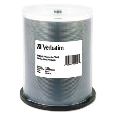 Cd-R Printable Recordable Disc, 700 Mb, 52x, Spindle, White, 100/Pack