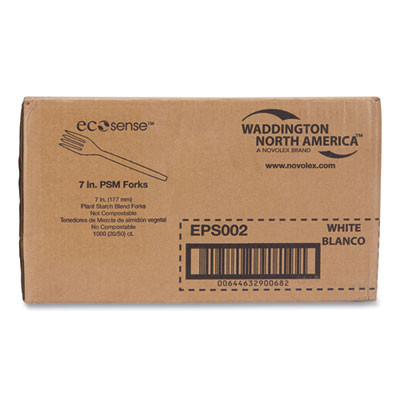 Ecosense Renewable Plant Starch Cutlery, Fork, Plastic, Cream, 50/Pack, 20 Packs/Carton