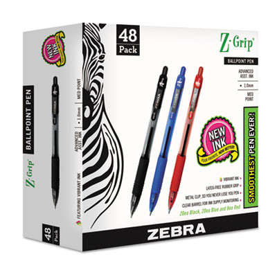 Z-Grip Ballpoint Pen, Retractable, Medium 1 Mm, Assorted Ink And Barrel Colors, 48/Pack