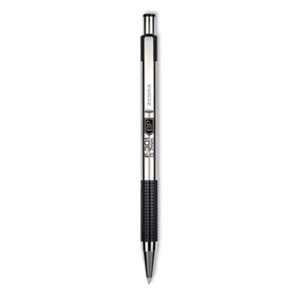 F-301 Ballpoint Pen, Retractable, Bold 1.6 Mm, Black Ink, Stainless Steel/Black Barrel, 2/Pack