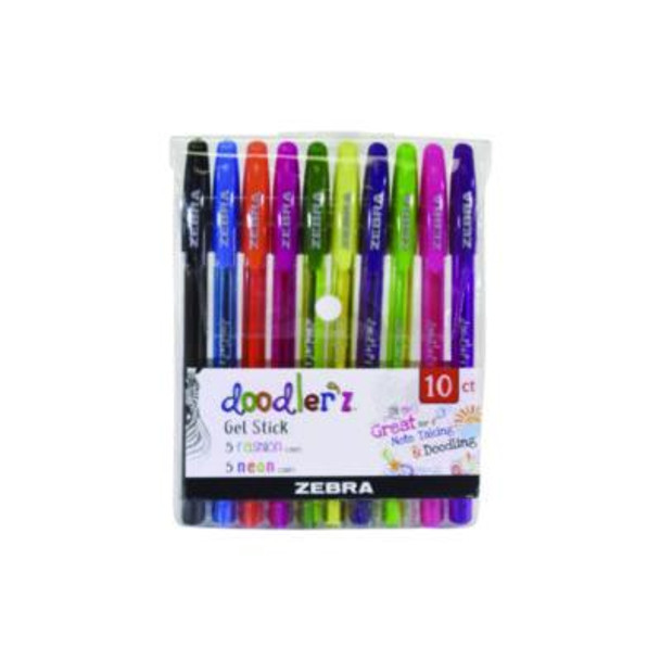 Doodler'z Gel Pen, Stick, Bold 1 Mm, Assorted Fashion/Neon Ink And Barrel Colors, 10/Pack