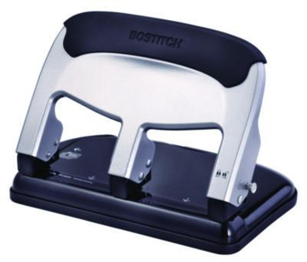 40-Sheet Ez Squeeze Three-Hole Punch, 9/32" Hole, Silver/Black