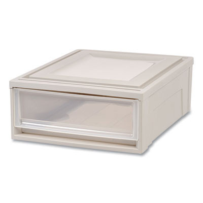 Stackable Storage Drawer, 5.5 Gal, 15.7" X 19.7" X 6.5", Gray/Translucent Frost