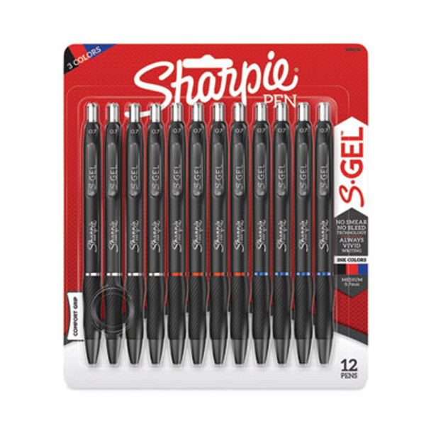 S-Gel High-Performance Gel Pen, Retractable, Medium 0.7 Mm, Assorted Ink Colors, Black Barrel, Dozen