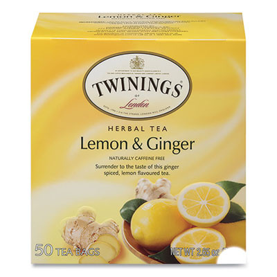 Tea Bags, Lemon And Ginger, 2.65 Oz, 50/Box
