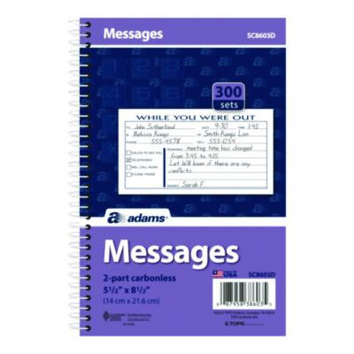 While You Were Out Messages Book, Two-Part Carbonless, 5 x 2.83, 3 Forms/Sheet, 300 Forms Total