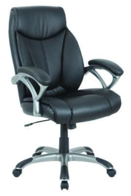 Alera Fulford Bonded Leather High-Back Managers Chair, Supports 275Lb, 18.62-22.56" Seat Height, Black Seat/Back, Silver Base