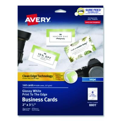 Print To The Edge Business Cards With Sure Feed Technology, 2 x 3.5, White, 8/Sheet, 20 Sheets/Pack