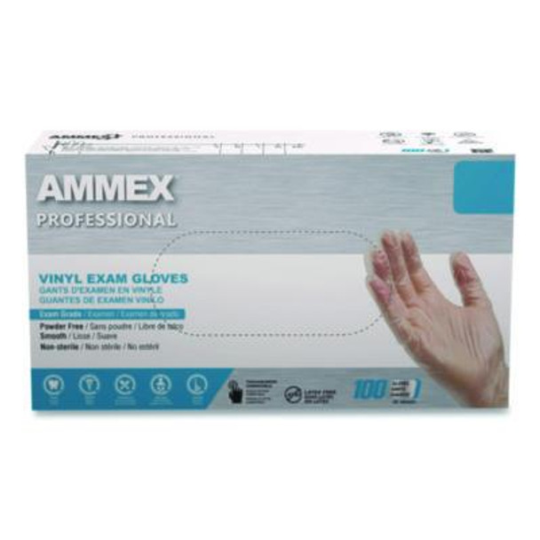 Vinyl Exam Gloves, Powder-Free, X-Large, 9.5" Long, Clear, 100/Box