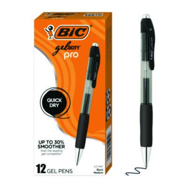 Gel-Ocity Pro Quick Dry Gel Pen, Retractable, Medium 0.7 Mm, Black Ink, Black/Clear Barrel, 12/Pack