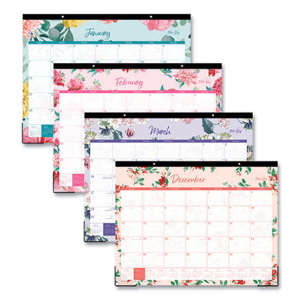 Reflections Desk Pad Calendar, Floral Artwork, 22 x 17, Assorted Sheet Colors, Black Binding, 12-Month (Jan To Dec): 2026