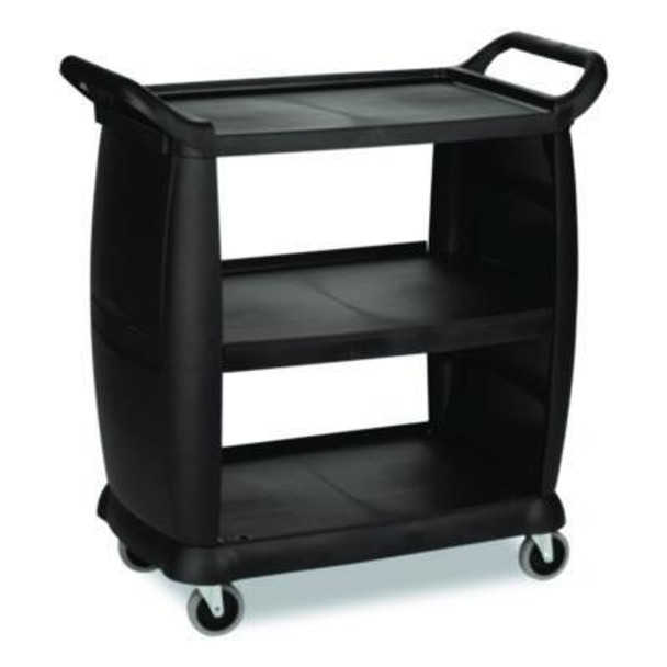 Bussing Cart, Plastic, 3 Shelves, 300 Lb Capacity, 18 x 36.25 x 38, Black