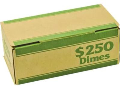 Dimes Coin Box, Accommodates $250 In Dimes, 15.5" x 19.25" x 4.5", Green/Kraft, 50/Pack