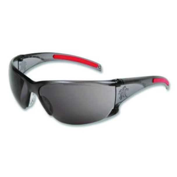 Hulk Hk1 Series Safety Glasses, Scratch-Resistant, Smoke/Red Plastic Frame, Gray Plastic Lens