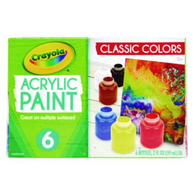 Acrylic Paint Set, Six Assorted Classic Colors, 2 Oz Bottles, 6/Box