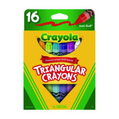 16-Color Triangular Crayons, Regular Size, 0.75" x 4", 16 Assorted Colors, 16/Box